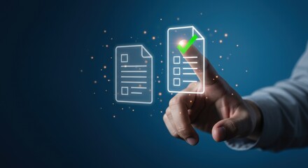 Digital document approval process with checklist and green checkmark