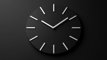 A minimalist wall clock with white hands and numerals, mounted on a black background to highlight its simple design.