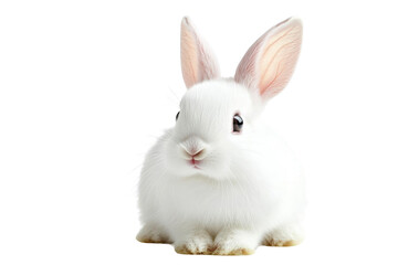 Fototapeta premium A Fluffy White Bunny Sits on a Black Background, Transparent Object