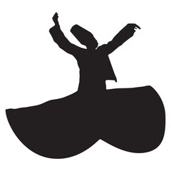 Peaceful sufi dancer dancing calmy isolated over white background editable vector graphic for design purposes.Sufi master dancing in ecstasy silhouette with hands wide spread and spinning.Eps10