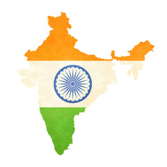 Isolated map of India with flag in soft grunge and vintage style.