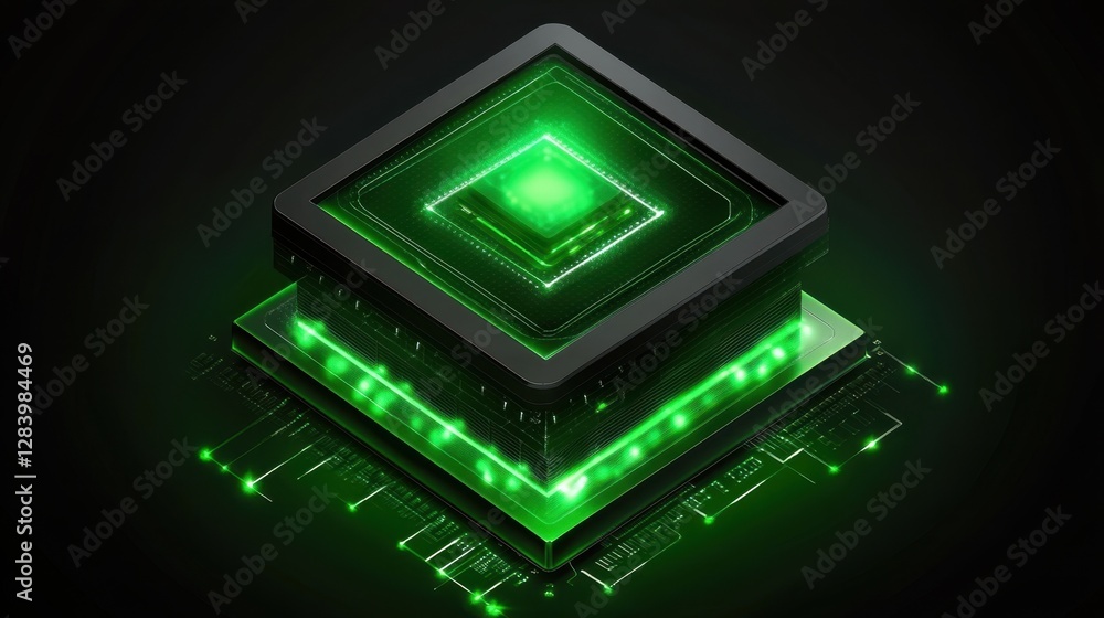 Poster a futuristic holographic display circuit concept with illuminated pcb traces