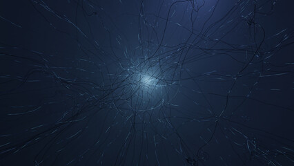 3d render of abstract lines nuclear system imitation, no AI
