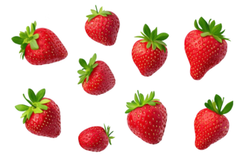 Floating Strawberries with a Transparent Background