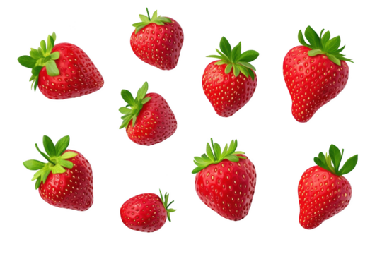 Floating Strawberries with a Transparent Background