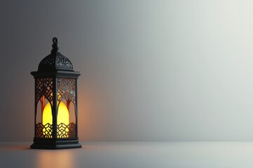 A lit traditional lantern provides a warm glow on a smooth surface