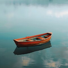 Naklejka premium Wooden Boat in the Water Canoe Kayaking Calm Ocean Scene