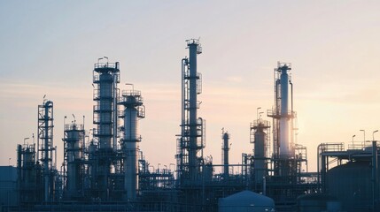 Fototapeta premium A massive chemical processing facility with safety warning signs