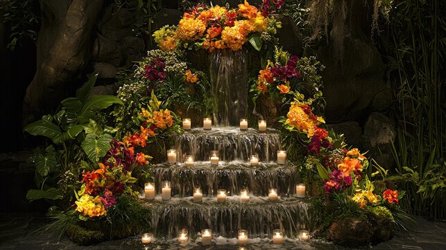 Gourmet pork waterfall display, showcasing the richness of flavors and textures 