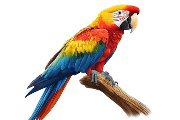 A Vibrant Scarlet Macaw Perches on a Branch, Its Feathers Reflecting a Rainbow of Colors