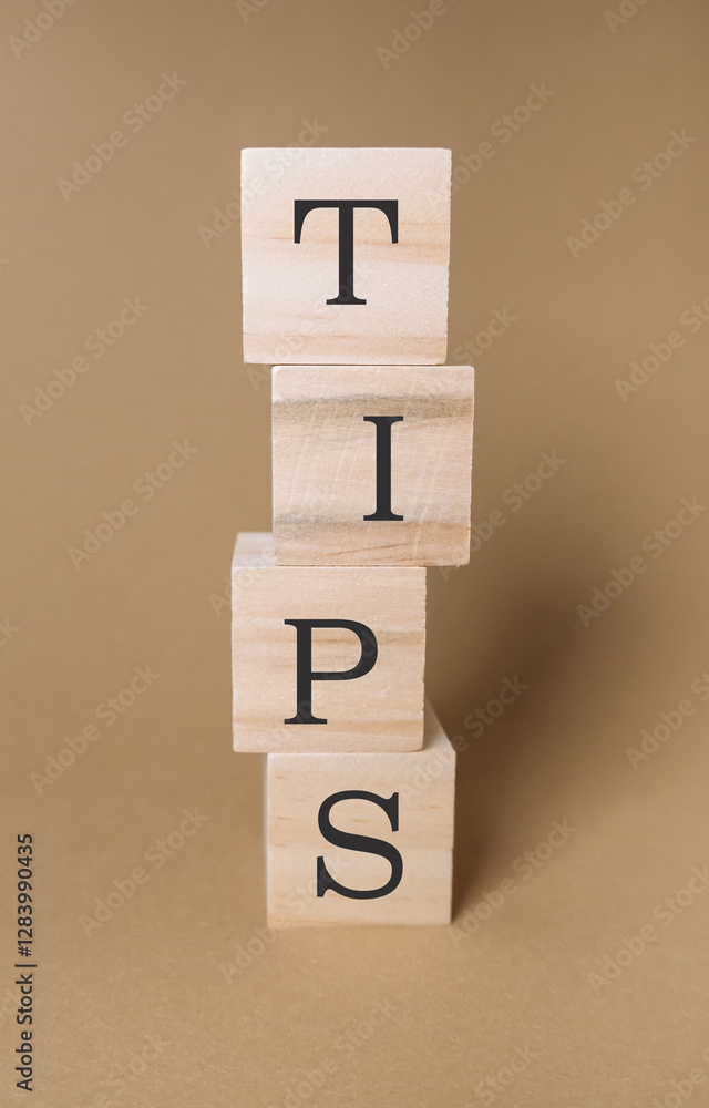 Poster stack of wooden blocks with the word tips written on them