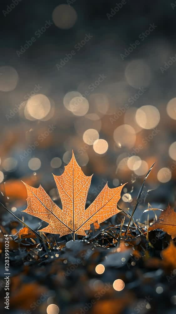 Poster autumn leaves glimmering in soft light with blurred bokeh background in a serene setting