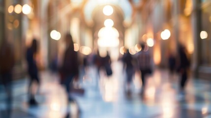 Fototapeta premium Blurred abstract background of a museum with soft lighting and warm tones.