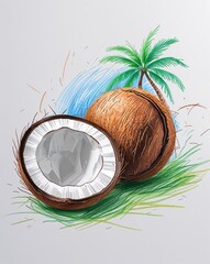 Fototapeta premium Coconut macaroon child like drawing on a white background crayon art whimsical youthful hand drawn cartoon