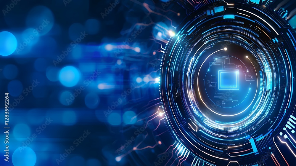 Aufkleber abstract tech circuit board background with glowing blue lights and artificial intelligence