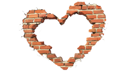 Shown is a heart made in a brick wall. Transparent background