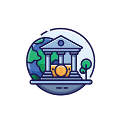 Obraz premium vector colorful economy trading graph cash money linked with curved dash line over the world bank 