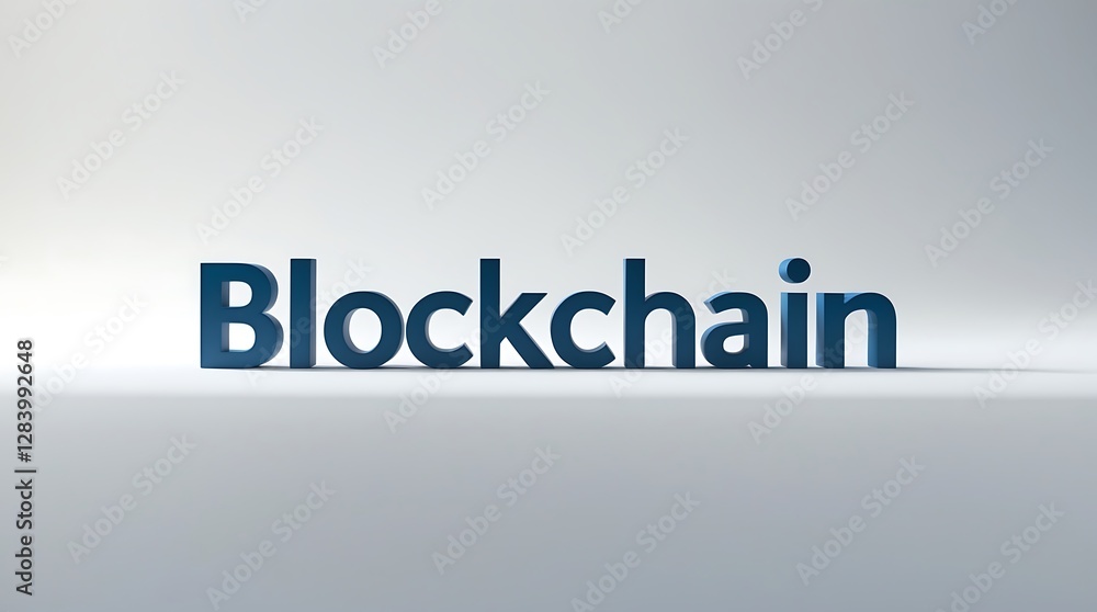 Poster blockchain technology concept displayed in a minimalistic style on a gray background