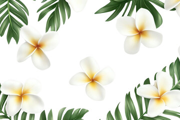 Obraz premium Tropical Flowers and Leaves on a Black Background: A Beautiful and Relaxing Visual