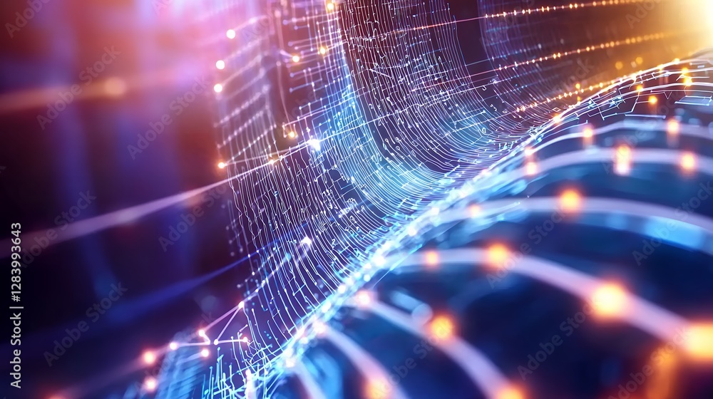 Aufkleber abstract world globe network with blue and orange lights data connection