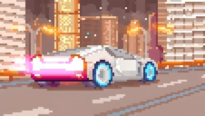 Truck driving through the city street on a busy road with urban buildings and traffic