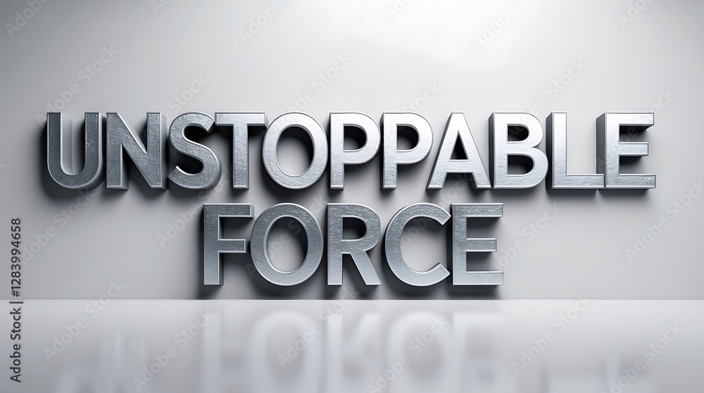 Poster bold metallic text displaying the phrase unstoppable force against a neutral background