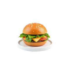 Classic Cheeseburger with Fresh Ingredients on a White Plate