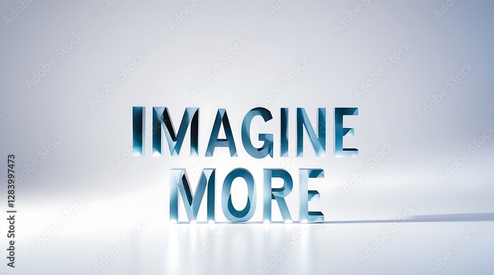 Poster text in three-dimensional letters spelling imagine more with a clear background