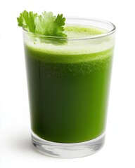 Refreshing Green Juice with Herbs in a Clear Glass Cup