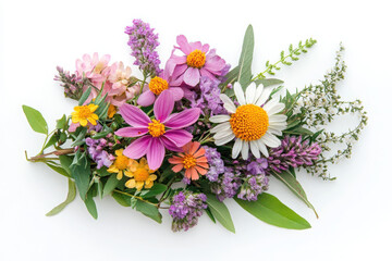 Obraz premium Rustic wildflower bouquet isolated on white background.