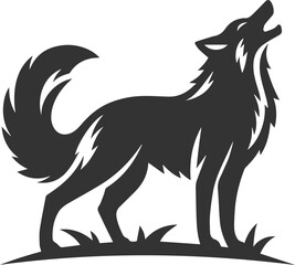 Obraz premium A happy wolf howling with its tail wagging vector animal silhouette