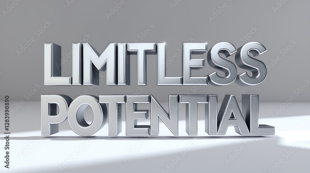 Aufkleber shiny 3d text emphasizes limitless potential in modern design on clean backdrop