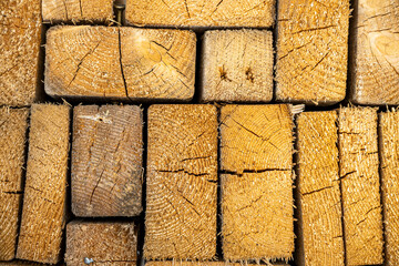 Detail of cuted wooden boards stacked on top of each other
