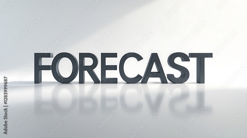 Poster modern typography showcasing the word forecast on a minimalistic surface with shadows