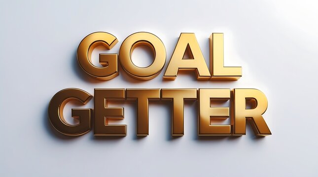 Bold gold typography of goal getter on a light background