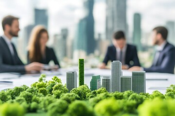 Business meeting on sustainable real estate development. real estate, sustainable development, business meeting, green building, eco-friendly, architecture, planning, construction, investment.