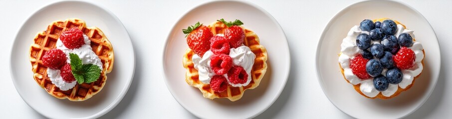 Delicious Waffles Topped with Fresh Berries and Whipped Cream