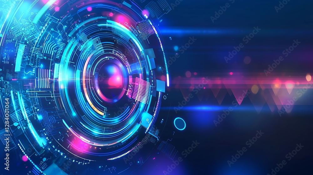 Poster dynamic abstract technology background with glowing blue and pink elements