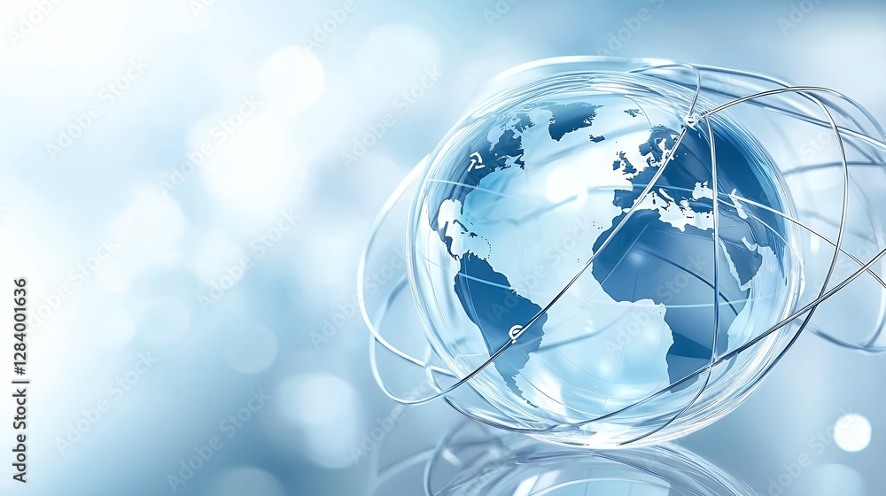 Poster global digital world network connection on light blue gradient background