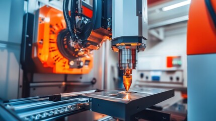 CNC machine with side panel open, revealing intricate internal electronics and mechanical parts