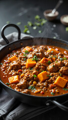 Gourmet goulash with rich flavors in oblique perspective, culinary artistry