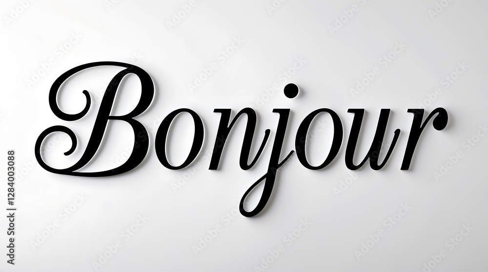 Poster elegant typography showcasing the word bonjour in cursive font on a light background