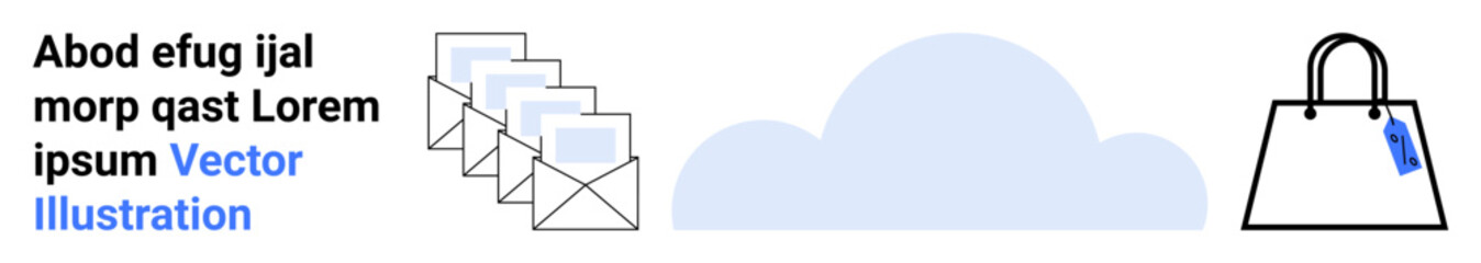 Emails floating toward a cloud with a shopping bag, symbolizing online communication, e-commerce, data storage, digital marketing, cloud computing, correspondence, and modern technology. Ideal