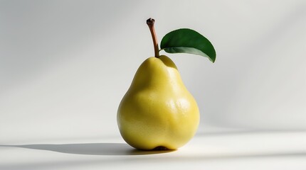 Fresh yellow pear with leaf on a light backdrop showcasing natural beauty and simplicity