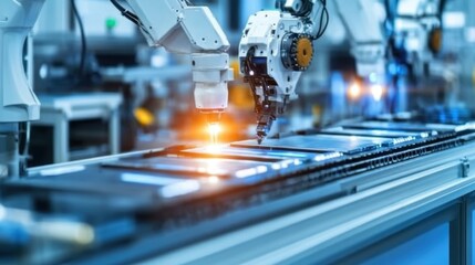 Fototapeta premium Fully automated manufacturing system assembling smart devices with robotic efficiency