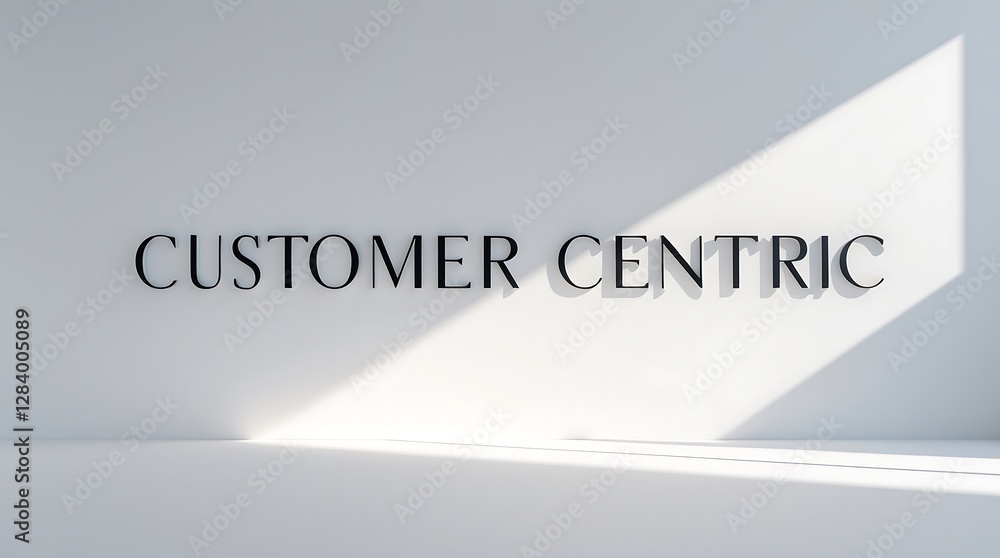 Aufkleber modern text on a wall promoting a customer-focused approach in a minimalistic space