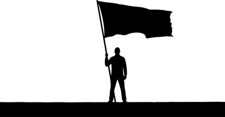 vector silhouette of a man with a waving flag on a white background. Generative AI
