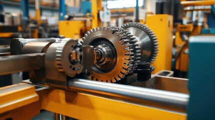 Heavy-duty steel gears and mechanical components in a production plant