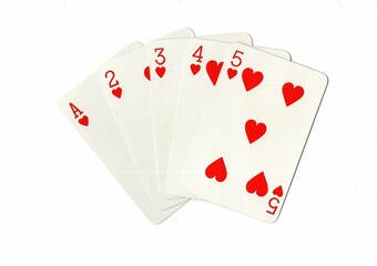 Obraz premium A poker hand of playing cards showing a straight flush.