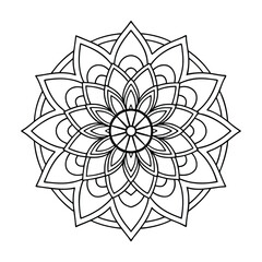 Isolated black mandala in vector. flower line unpainted pattern. Vintage element for coloring pages and design.